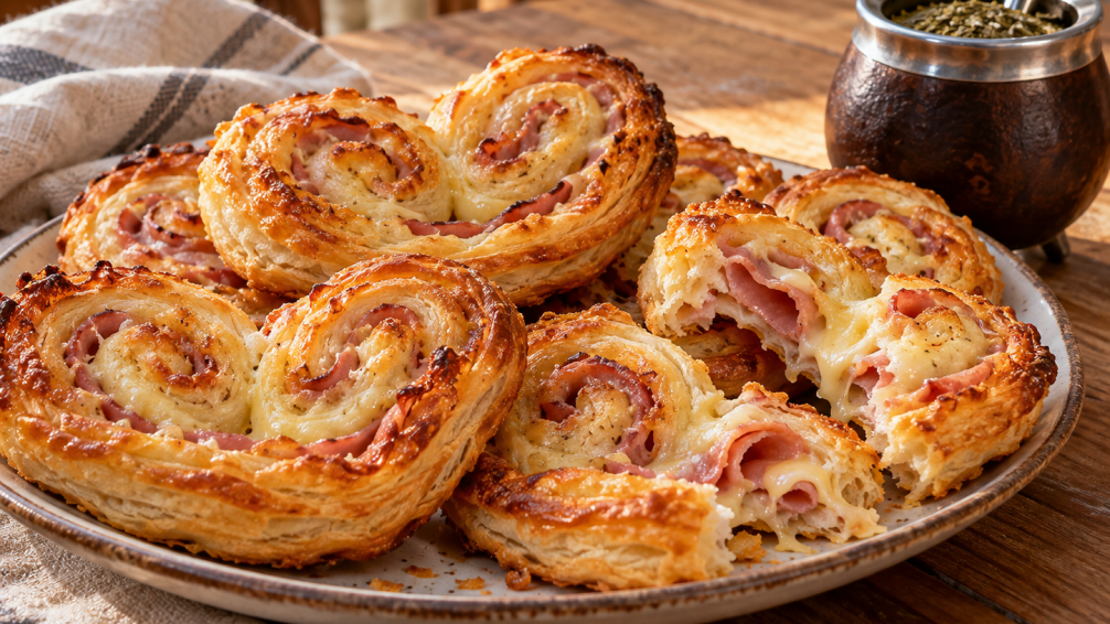 Palmeritas caseras de jamón y queso con tapa de tarta